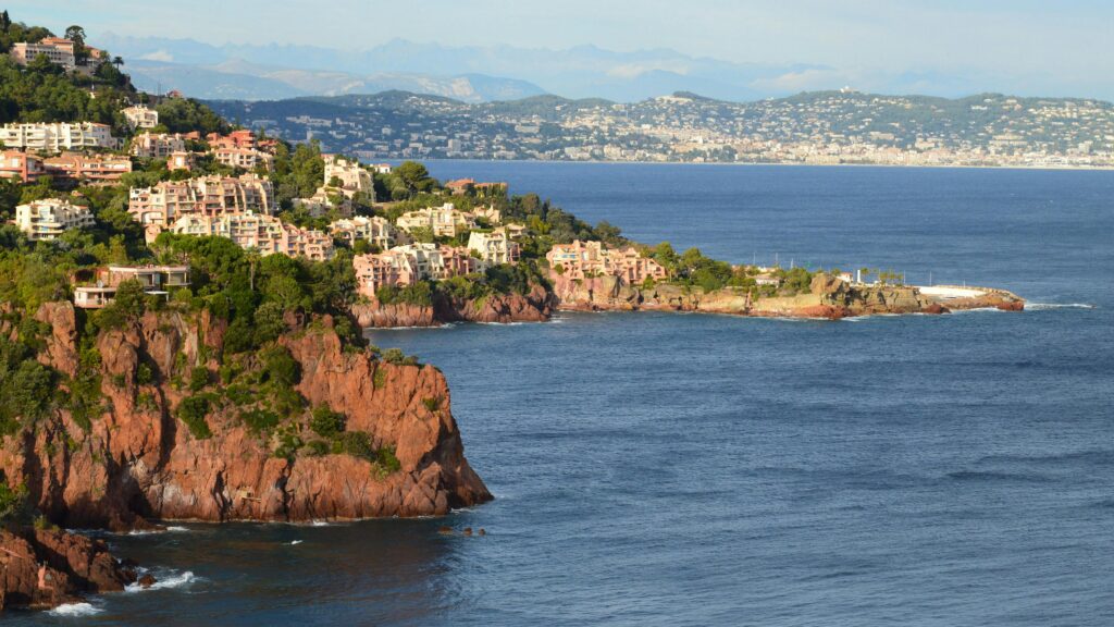 Coastline and cliffs at Théoule-sur-Mer on the French Riviera Côte d'Azur